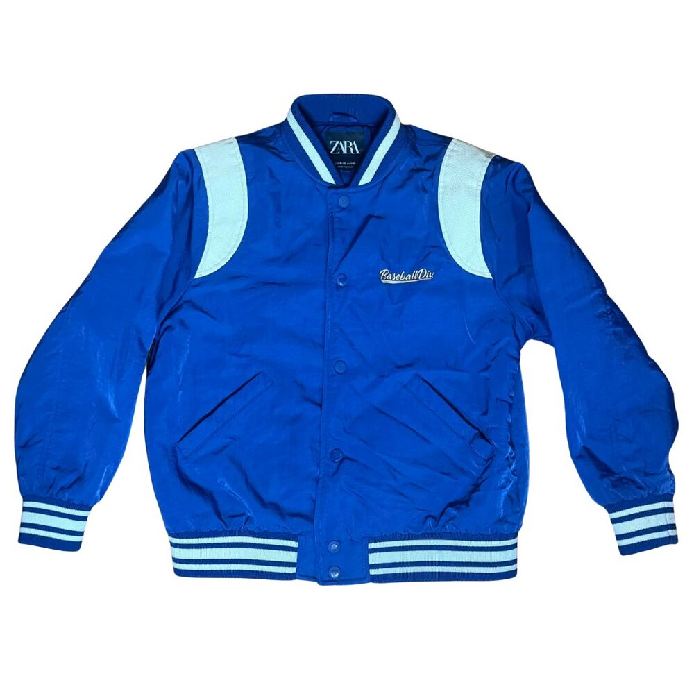 ZARA Kids Varsity Jacket Blue White Baseball Bomber Lightweight Spring Boys Size